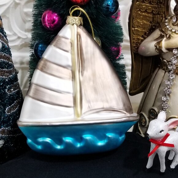 Large Blown Glass Sailboat Christmas Ornament Sailing - Picture 2 of 4